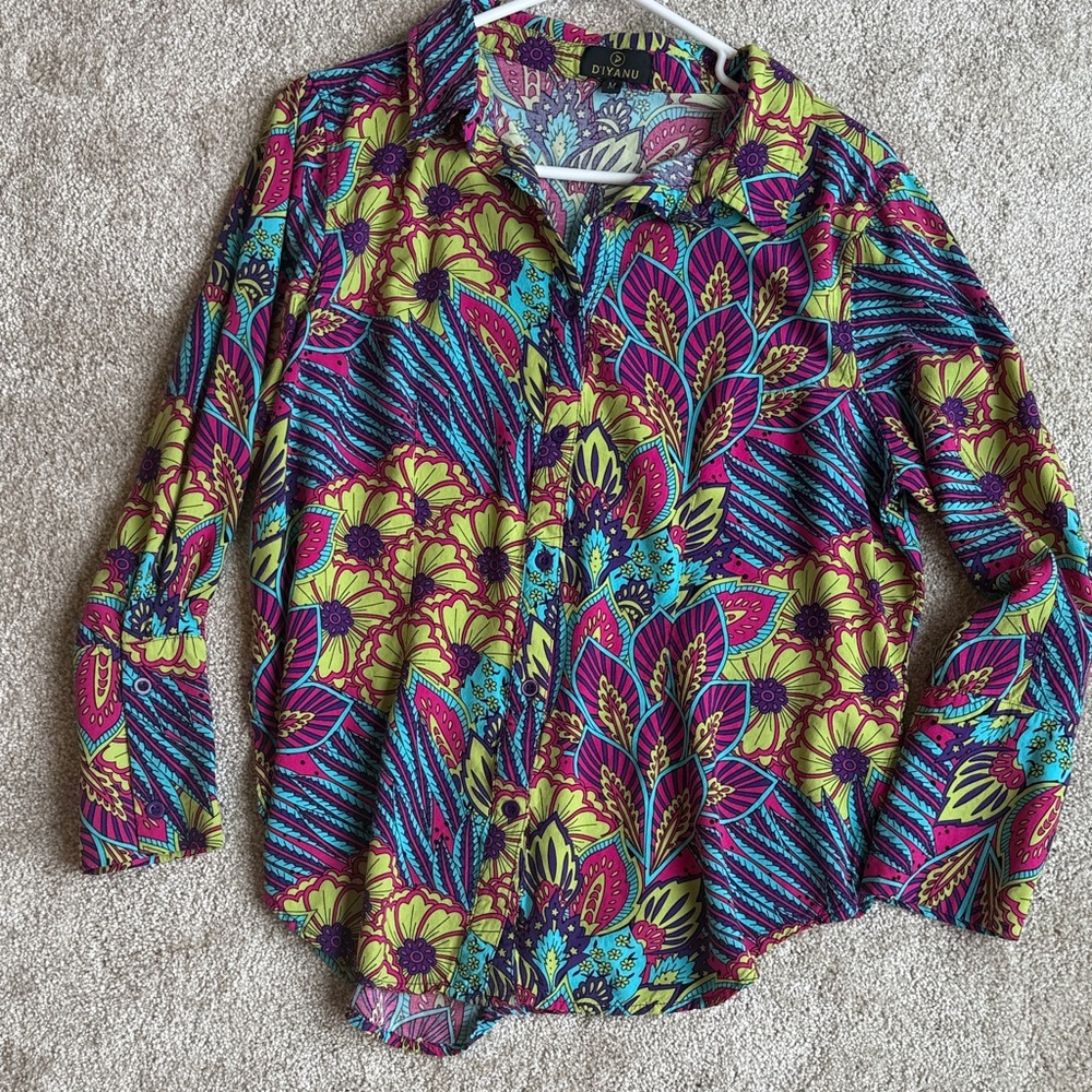 Diyanu Vibrant Floral Button-Front Blouse — Multi-Color